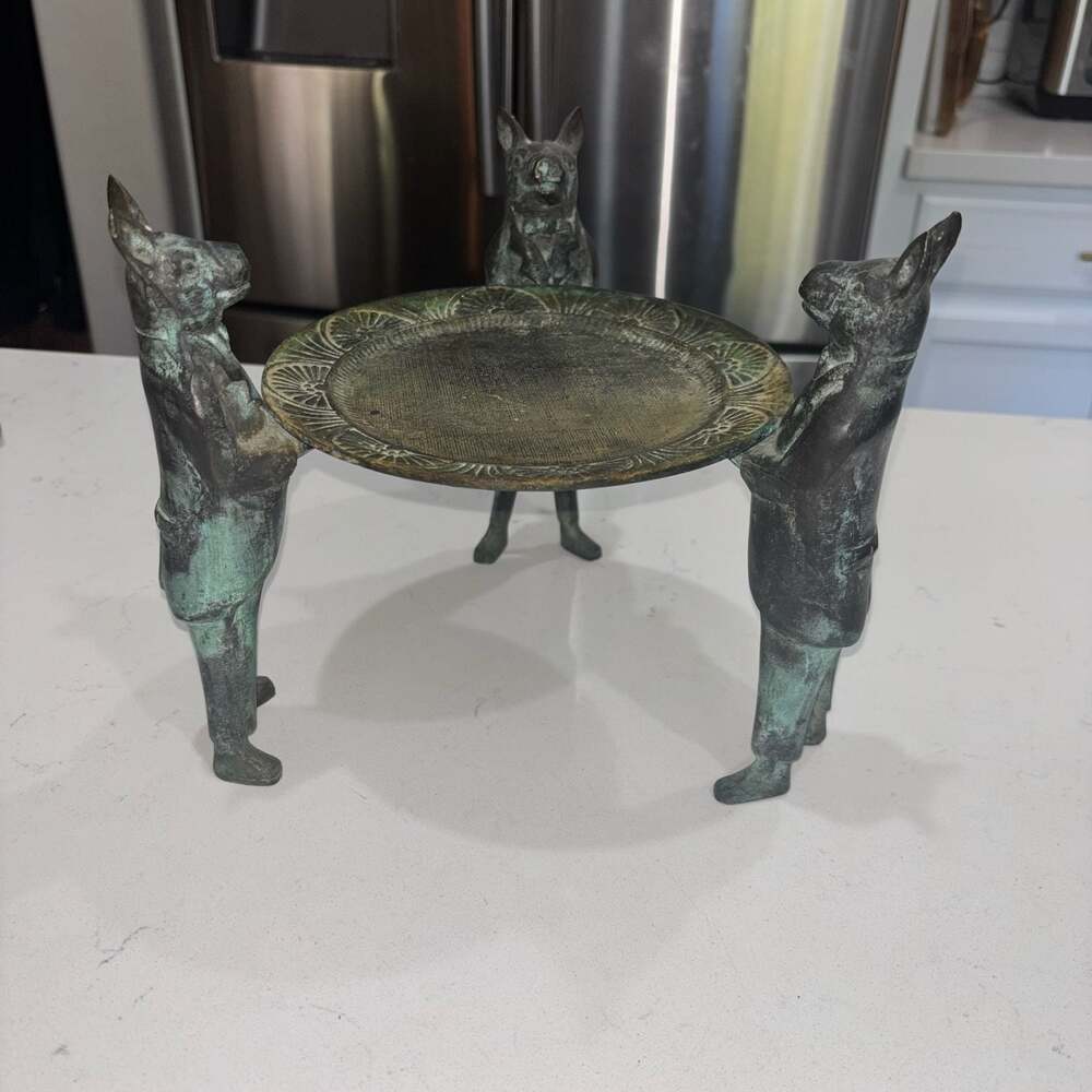 Vintage Frederick Cooper Bronze Animal Butler Table Lamp Base Catchall Tray Rare